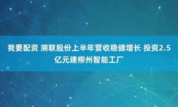 我要配资 溯联股份上半年营收稳健增长 投资2.5亿元建柳州智能工厂